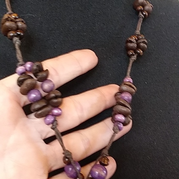 Coffee Bean Necklace With Floral Disk Pendant - Picture 6 of 17